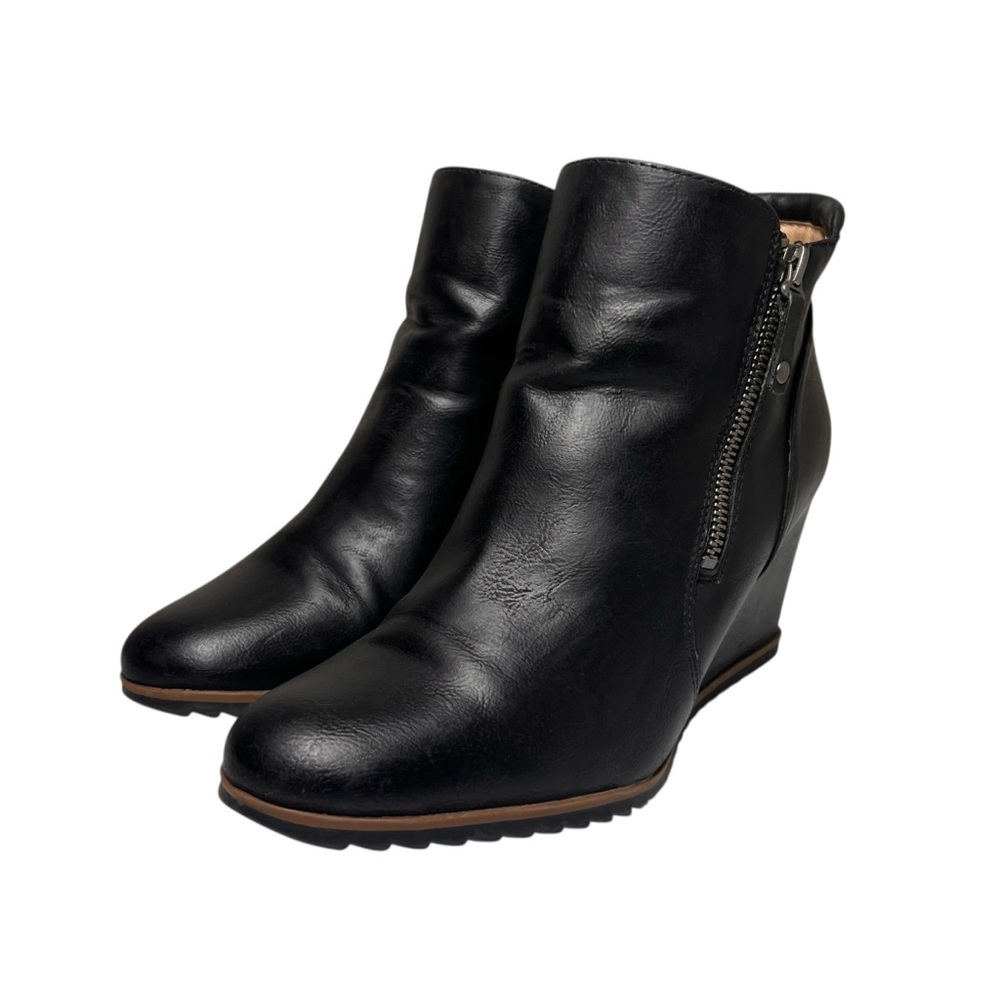 SOUL Naturalizer Womens Shoe Size 9.5 M Haley Black Wedge Ankle Boots Zip Close